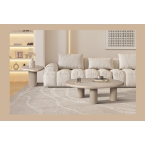 Table basse MAELORA – Table basse ronde Ø50 cm – Bois de manguier & travertin – Design naturel et élégant 