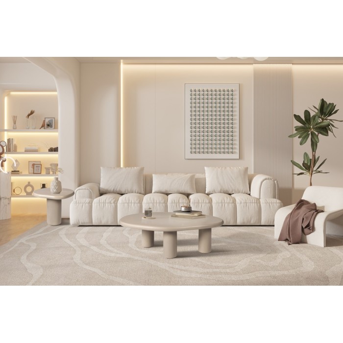 Table basse MAELORA – Table basse ronde Ø50 cm – Bois de manguier & travertin – Design naturel et élégant 