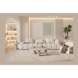 Table basse MAELORA – Table basse ronde Ø50 cm – Bois de manguier & travertin – Design naturel et élégant 