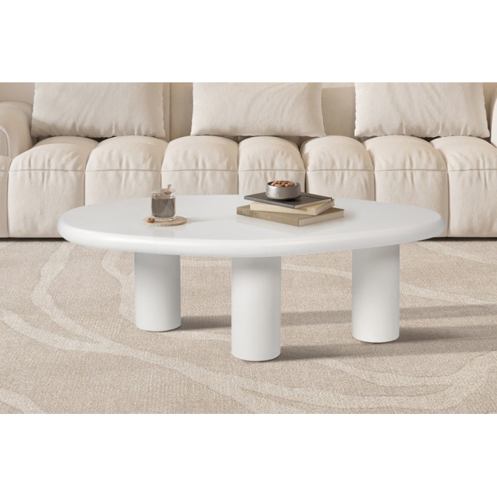 Table basse TARAVI – Table basse rectangulaire 120x70 cm – Finition ciment blanc – Design contemporain et épuré 