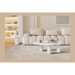 Table basse TARAVI – Table basse rectangulaire 120x70 cm – Finition ciment blanc – Design contemporain et épuré 