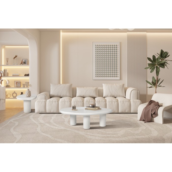 Table basse TARAVI – Table basse rectangulaire 120x70 cm – Finition ciment blanc – Design contemporain et épuré 