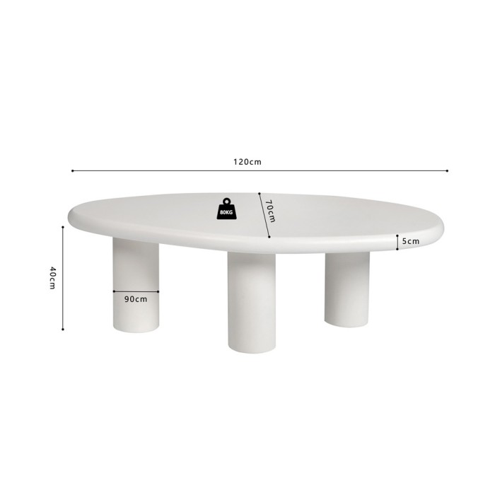 Table basse TARAVI – Table basse rectangulaire 120x70 cm – Finition ciment blanc – Design contemporain et épuré 