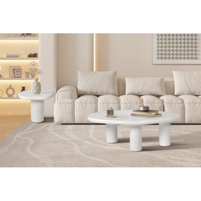 Table basse TARAVI – Table basse carrée 50x50 cm – Finition ciment blanc – Design moderne et épuré 