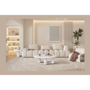 Table basse TARAVI – Table basse carrée 50x50 cm – Finition ciment blanc – Design moderne et épuré 