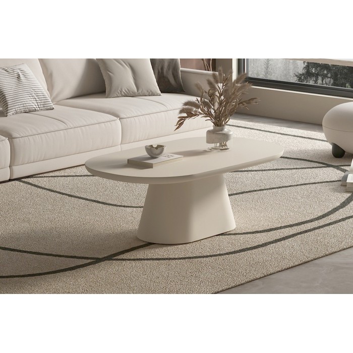 Table basse TARAVI – Table basse rectangulaire 120x70 cm – Finition ciment beige – Design contemporain et naturel 