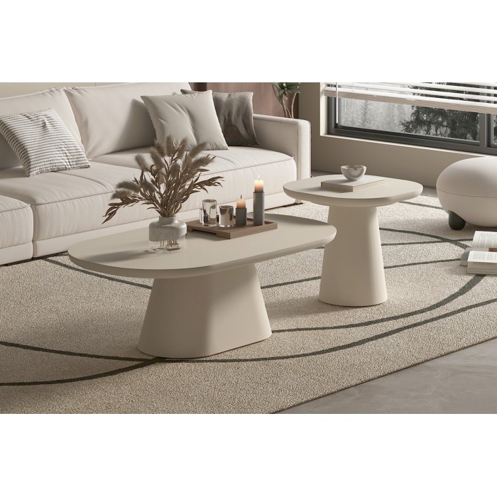 Table basse TARAVI – Table basse rectangulaire 120x70 cm – Finition ciment beige – Design contemporain et naturel 
