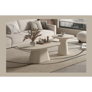 Table basse TARAVI – Table basse rectangulaire 120x70 cm – Finition ciment beige – Design contemporain et naturel 