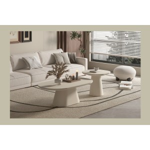 Table basse TARAVI – Table basse rectangulaire 120x70 cm – Finition ciment beige – Design contemporain et naturel 