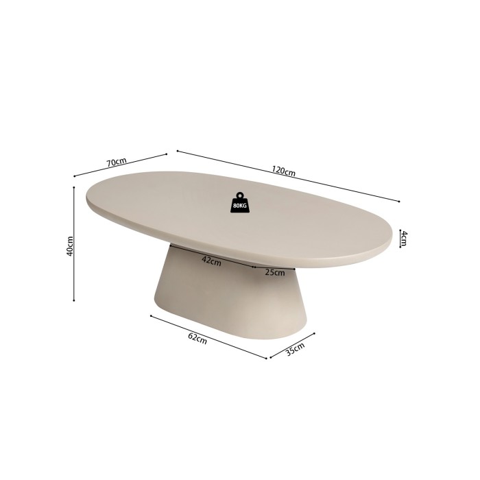 Table basse TARAVI – Table basse rectangulaire 120x70 cm – Finition ciment beige – Design contemporain et naturel 