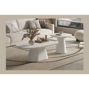 Table basse TARAVI – Table basse rectangulaire 120x70 cm – Finition ciment blanc – Style moderne et lumineux 