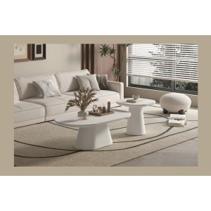 Table basse TARAVI – Table basse rectangulaire 120x70 cm – Finition ciment blanc – Style moderne et lumineux 