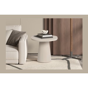 Table basse TARAVI – Table basse ronde Ø55 cm – Finition ciment beige – Design minéral doux et contemporain 