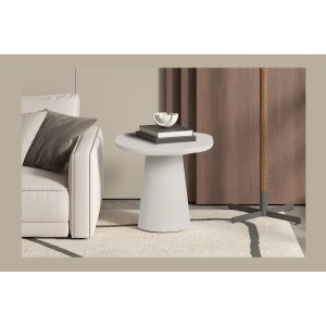 Table basse TARAVI – Table basse ronde Ø55 cm – Finition ciment blanc – Design lumineux et moderne