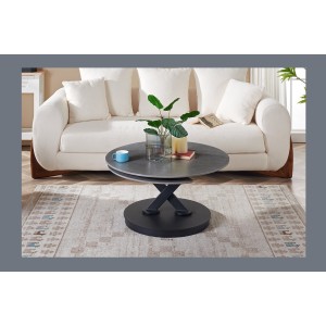 Table basse VIRELLO – Table basse ronde Ø85 cm – Pierre naturelle gris clair & métal – Design haut de gamme 