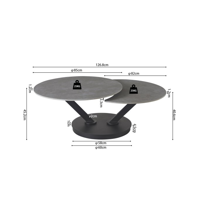 Table basse VIRELLO – Table basse ronde Ø85 cm – Pierre naturelle gris clair & métal – Design haut de gamme 
