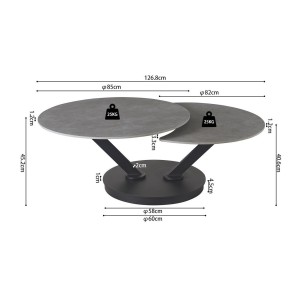 Table basse VIRELLO – Table basse ronde Ø85 cm – Pierre naturelle gris clair & métal – Design haut de gamme 
