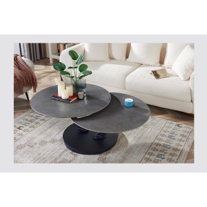 Table basse VIRELLO – Table basse ronde Ø85 cm – Pierre naturelle gris clair & métal – Design haut de gamme 