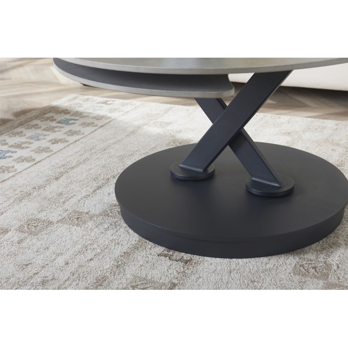 Table basse VIRELLO – Table basse ronde Ø85 cm – Pierre naturelle gris clair & métal – Design haut de gamme 