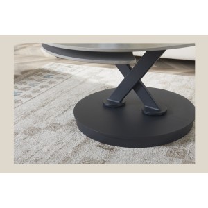 Table basse VIRELLO – Table basse ronde Ø85 cm – Pierre naturelle gris clair & métal – Design haut de gamme 