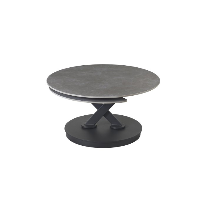 Table basse VIRELLO – Table basse ronde Ø85 cm – Pierre naturelle gris clair & métal – Design haut de gamme