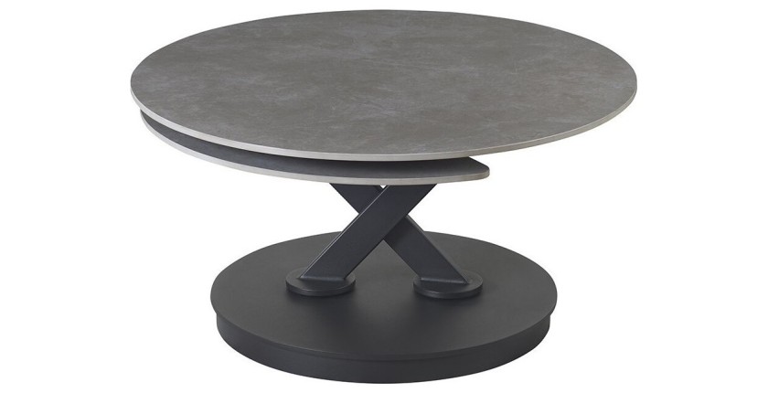 Table basse VIRELLO – Table basse ronde Ø85 cm – Pierre naturelle gris clair & métal – Design haut de gamme