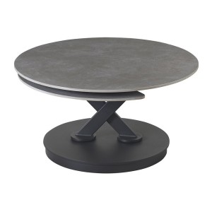 Table basse VIRELLO – Table basse ronde Ø85 cm – Pierre naturelle gris clair & métal – Design haut de gamme