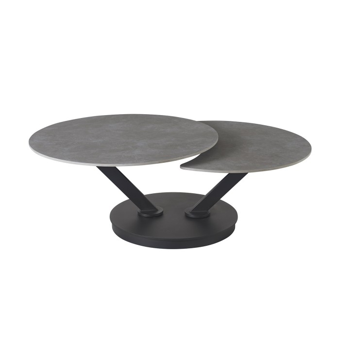 Table basse VIRELLO – Table basse ronde Ø85 cm – Pierre naturelle gris clair & métal – Design haut de gamme 