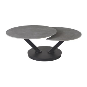 Table basse VIRELLO – Table basse ronde Ø85 cm – Pierre naturelle gris clair & métal – Design haut de gamme 