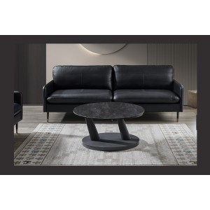 Table basse VIRELLO – Table basse ronde Ø80 cm – Pierre naturelle gris foncé & métal – Design contemporain et robuste 