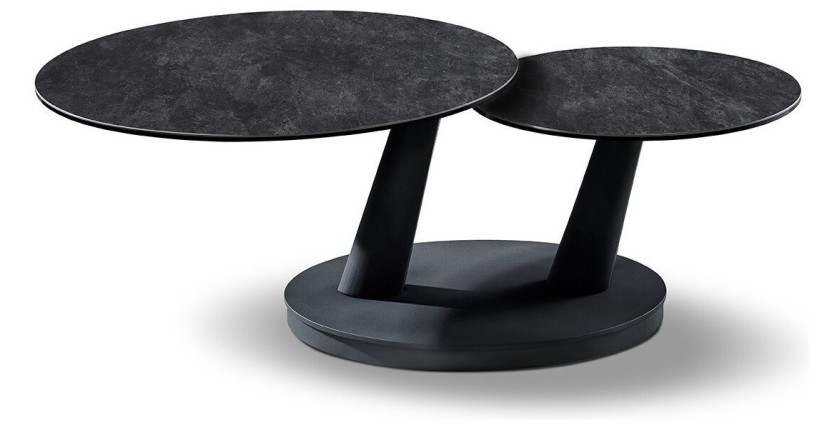 Table basse VIRELLO – Table basse ronde Ø80 cm – Pierre naturelle gris foncé & métal – Design contemporain et robuste