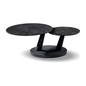 Table basse VIRELLO – Table basse ronde Ø80 cm – Pierre naturelle gris foncé & métal – Design contemporain et robuste