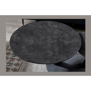 Table basse VIRELLO – Table basse ronde Ø80 cm – Pierre naturelle gris foncé & métal – Design contemporain et robuste 