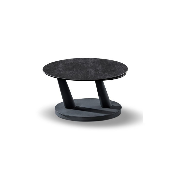 Table basse VIRELLO – Table basse ronde Ø80 cm – Pierre naturelle gris foncé & métal – Design contemporain et robuste 