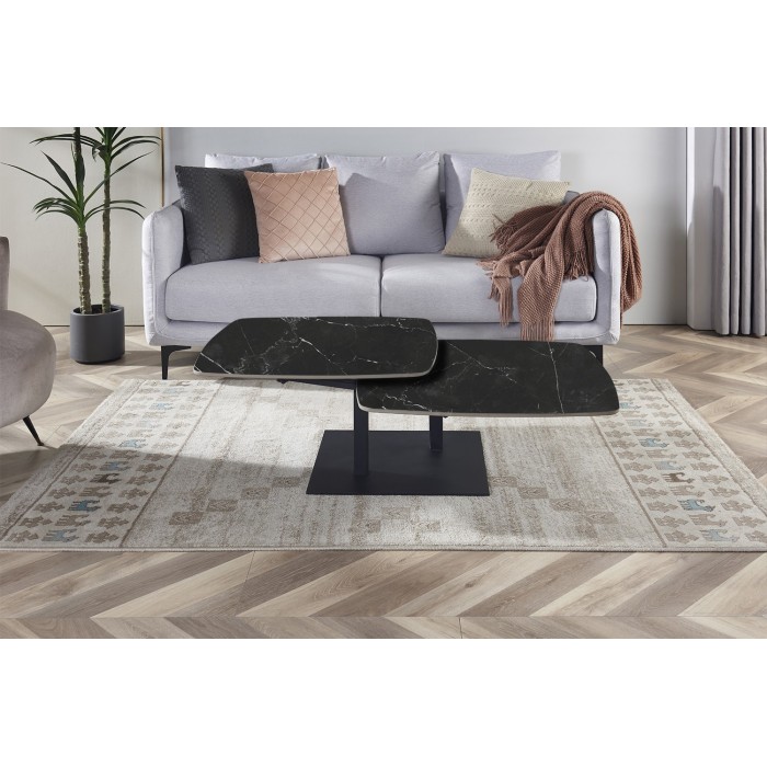 Table basse VIRELLO – Table basse ronde Ø70 cm – Pierre naturelle noire & métal – Design contemporain et sophistiqué 