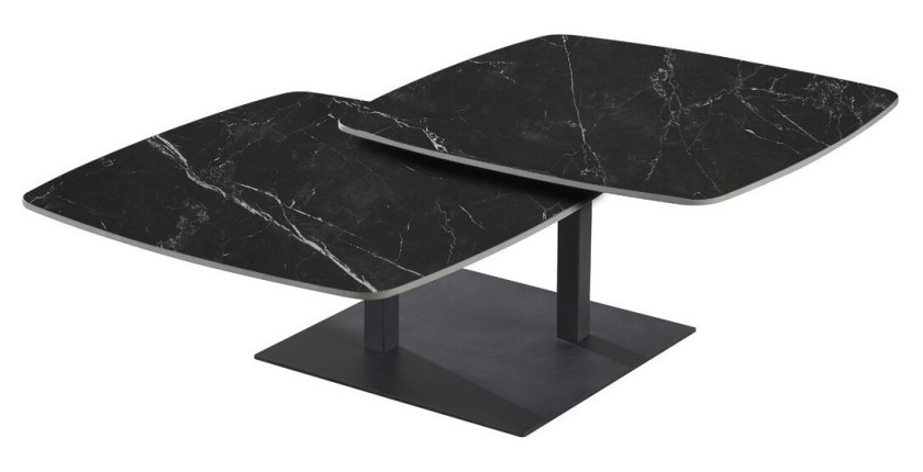 Table basse VIRELLO – Table basse ronde Ø70 cm – Pierre naturelle noire & métal – Design contemporain et sophistiqué
