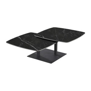 Table basse VIRELLO – Table basse ronde Ø70 cm – Pierre naturelle noire & métal – Design contemporain et sophistiqué