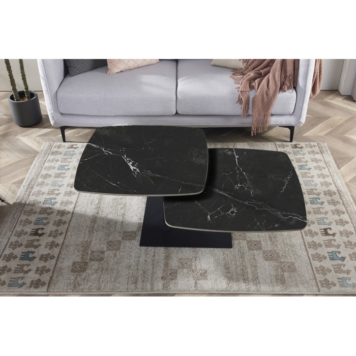 Table basse VIRELLO – Table basse ronde Ø70 cm – Pierre naturelle noire & métal – Design contemporain et sophistiqué 