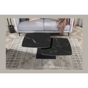 Table basse VIRELLO – Table basse ronde Ø70 cm – Pierre naturelle noire & métal – Design contemporain et sophistiqué 