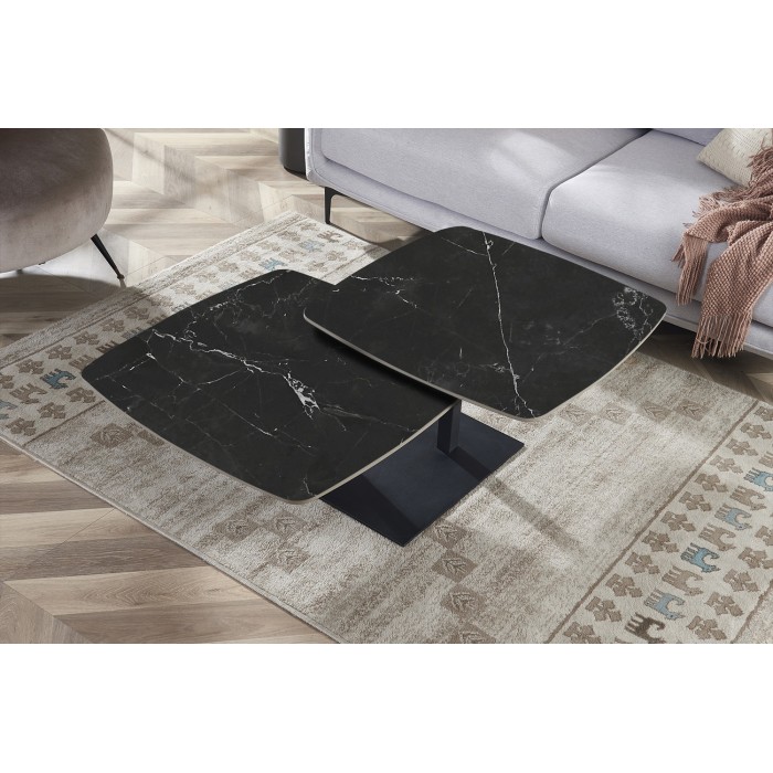 Table basse VIRELLO – Table basse ronde Ø70 cm – Pierre naturelle noire & métal – Design contemporain et sophistiqué 