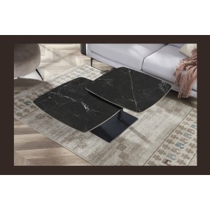 Table basse VIRELLO – Table basse ronde Ø70 cm – Pierre naturelle noire & métal – Design contemporain et sophistiqué 