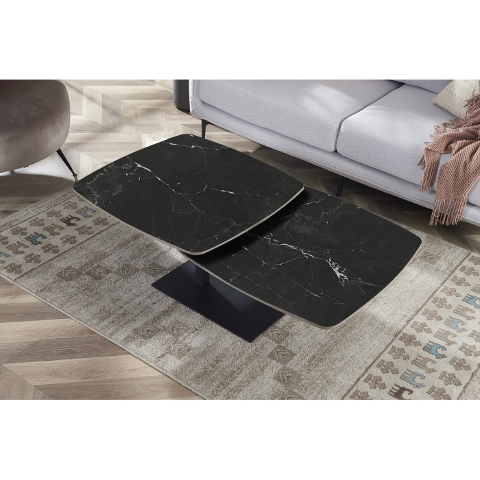 Table basse VIRELLO – Table basse ronde Ø70 cm – Pierre naturelle noire & métal – Design contemporain et sophistiqué 