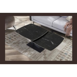 Table basse VIRELLO – Table basse ronde Ø70 cm – Pierre naturelle noire & métal – Design contemporain et sophistiqué 