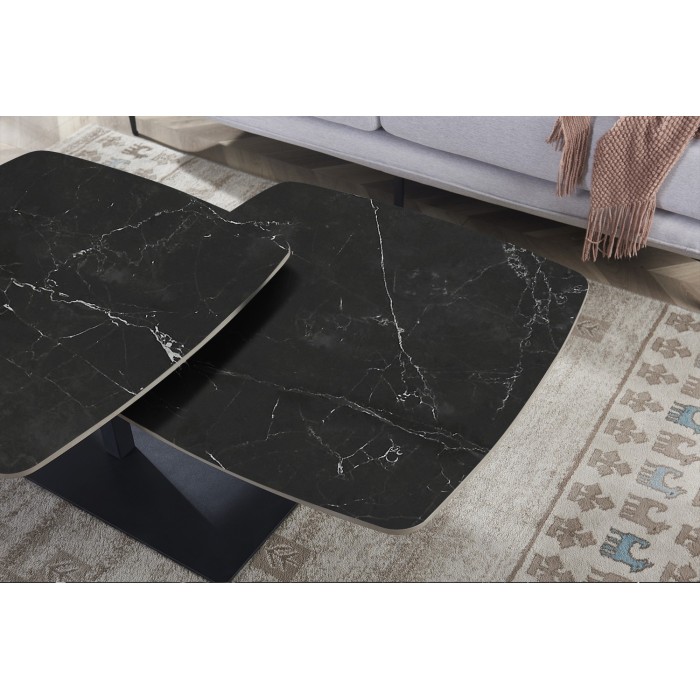 Table basse VIRELLO – Table basse ronde Ø70 cm – Pierre naturelle noire & métal – Design contemporain et sophistiqué 