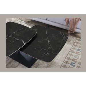 Table basse VIRELLO – Table basse ronde Ø70 cm – Pierre naturelle noire & métal – Design contemporain et sophistiqué 