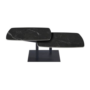 Table basse VIRELLO – Table basse ronde Ø70 cm – Pierre naturelle noire & métal – Design contemporain et sophistiqué 