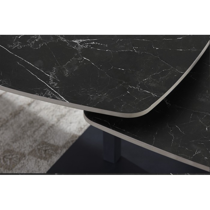 Table basse VIRELLO – Table basse ronde Ø70 cm – Pierre naturelle noire & métal – Design contemporain et sophistiqué 