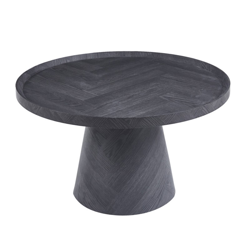 Table basse ronde collection CARVELA – Décor gris foncé – Bord relevé – D80 x H47 cm