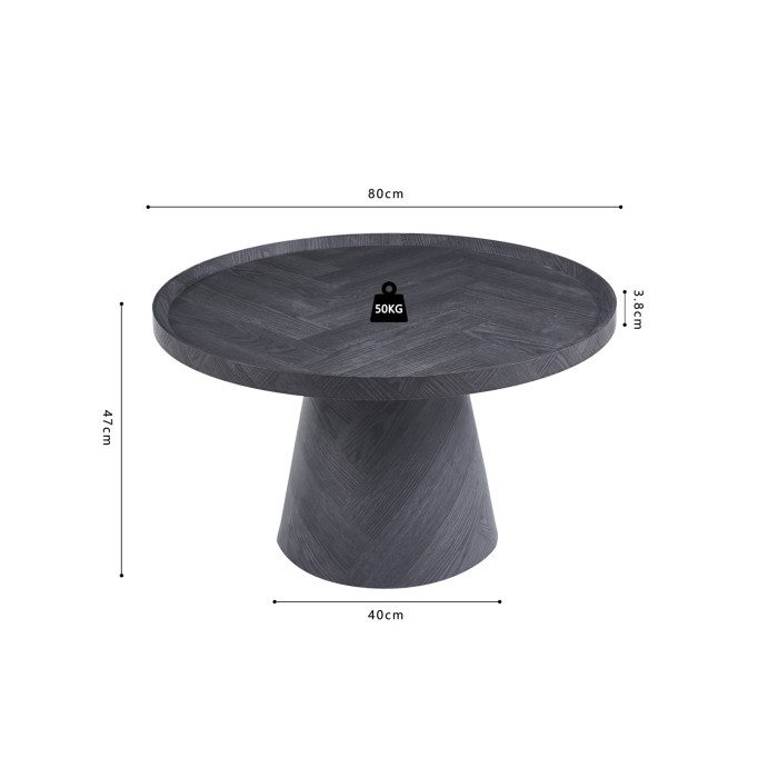 Table basse ronde collection CARVELA – Décor gris foncé – Bord relevé – D80 x H47 cm