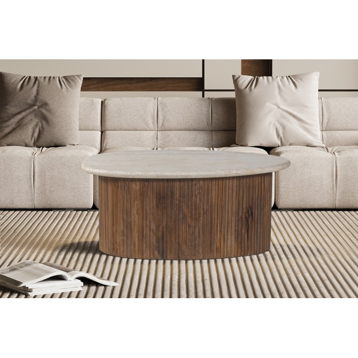 Table basse en bois massif collection DELHI 90cm - Style ethnique et design